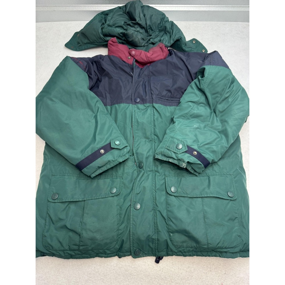 Vintage Eddie Bauer Coat Mens 2XL Green Hooded Goose Down Parka Colorblock